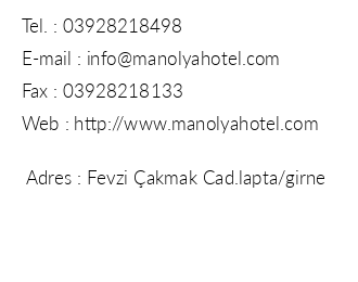 Manolya Hotel iletiim bilgileri